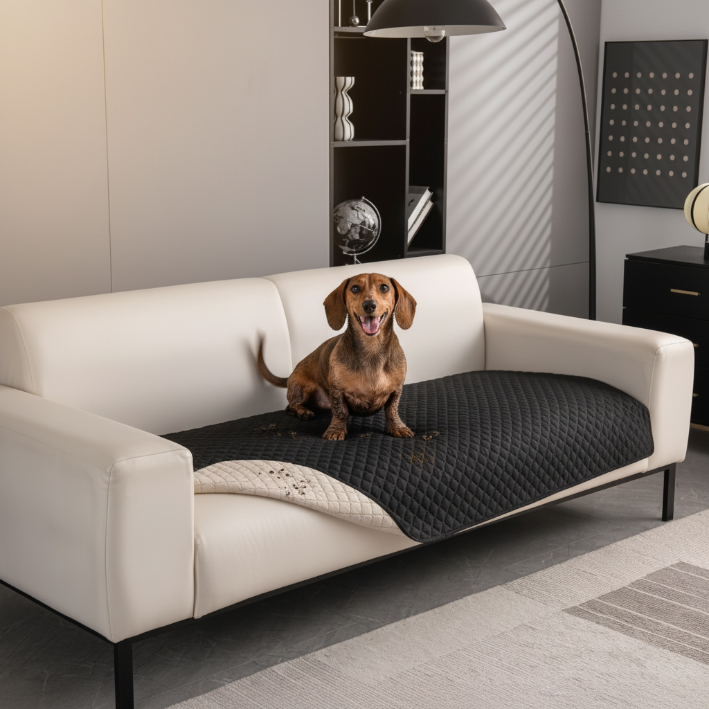 Muddy Dachshund on Aikona Sofa Cover